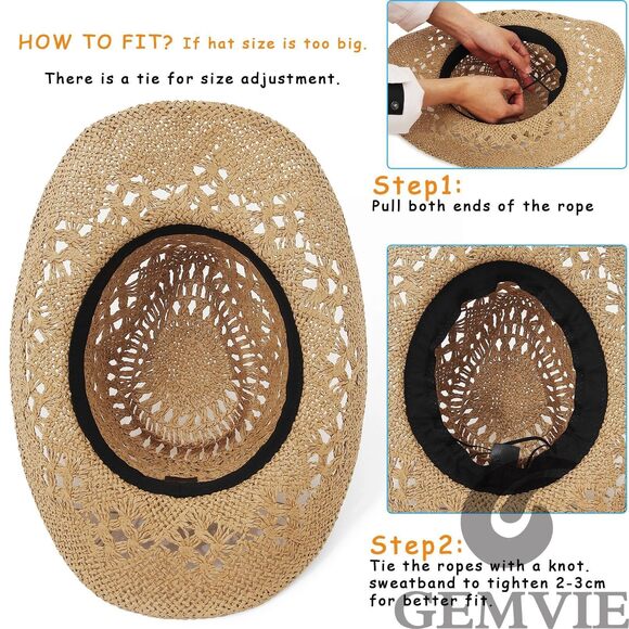 3388 Men & Women\'s Summer Cowboy Cowgirl Straw Hat Hollow Out Style Roll Up main image 5